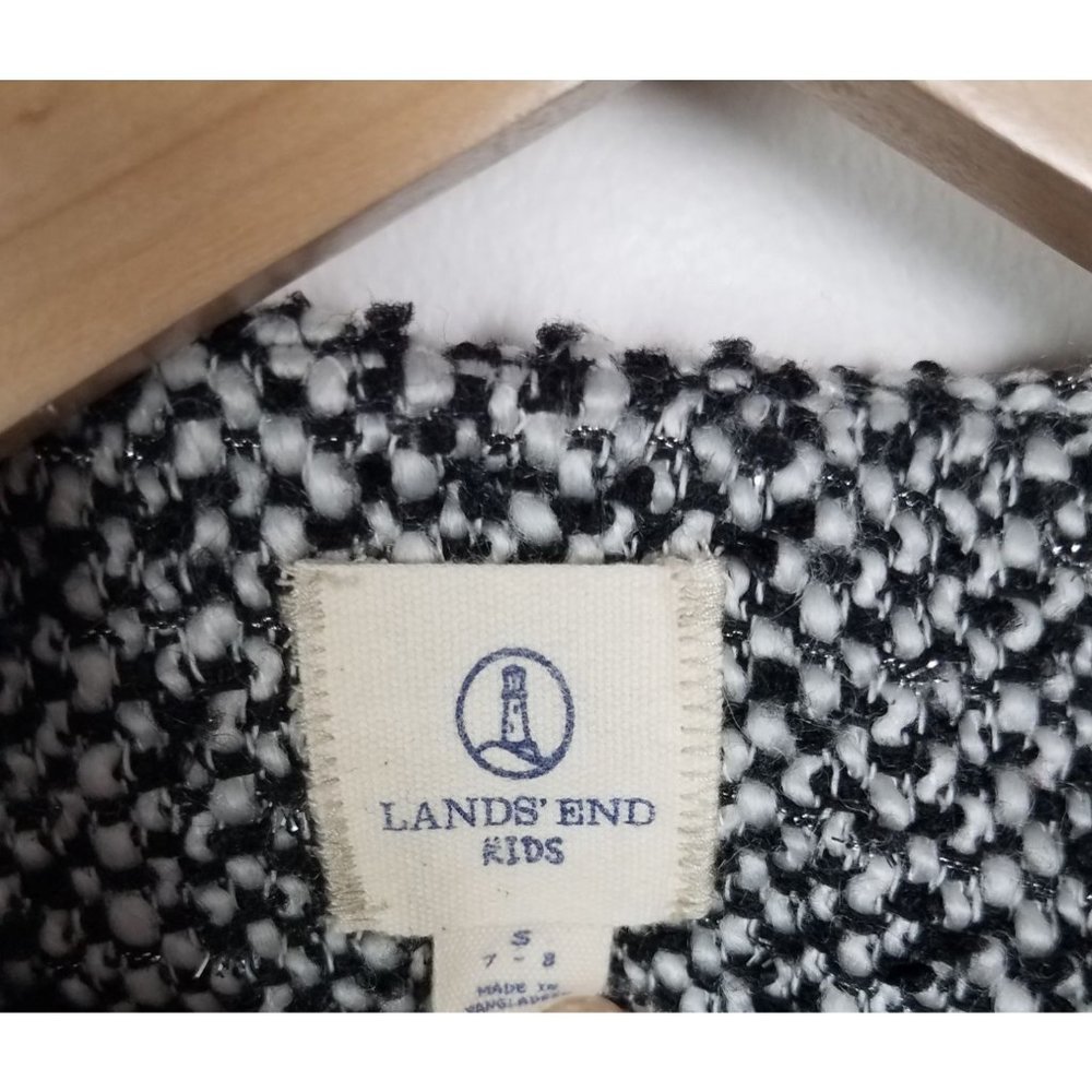 Lands' End Girls Sz. 7/8 Black/White/Silver Tweed Button Up Jacket/Blazer - Picture 2 of 9